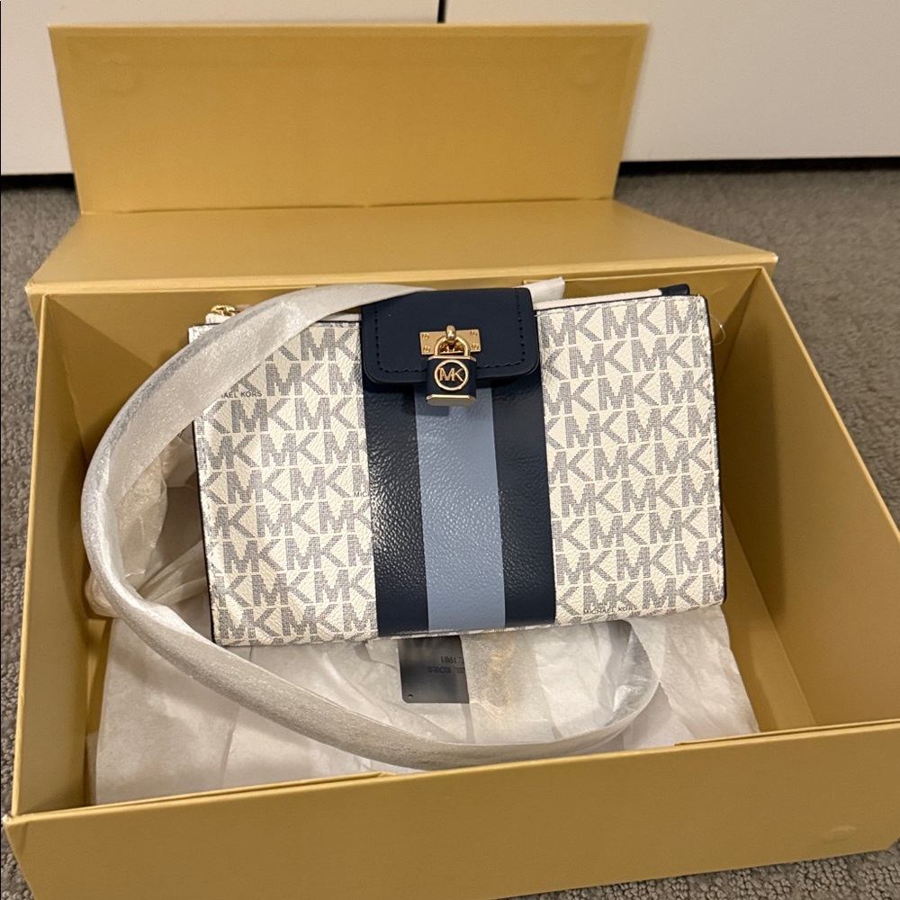 Michael Kors Blue and White Logo Crossbody Bag
